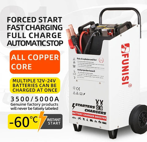 220V battery booster with wheels and handle ��� Model F3500A
Quick start charger for 12V and 24V truck batteries
Heavy-duty battery booster with air cooling
Front panel view of F3500A booster c