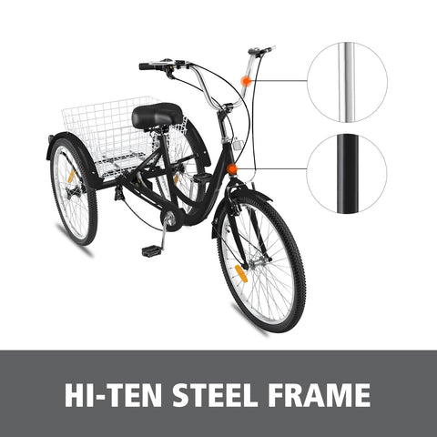 New 24 - Inch Adult Tricycle 3 - Wheel Bicycle with Basket – 7 - Speed Shimano – SKUTRI24ADULT - with 24″ | Sold by Uncle Wiener's Wholesale
