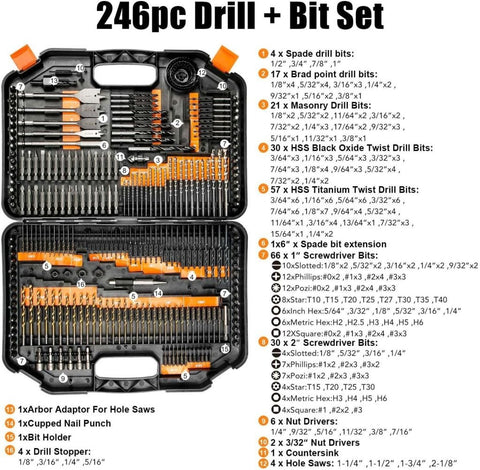 New 246 PCS Wood, Metal & Masonry Drill Bit Set – Comprehensive Multi - Material Drill Tool Kit ETDBA246 - with | Sold by Uncle Wiener's Wholesale