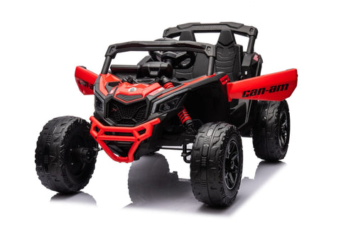 Neon Green 24V Can-Am UTV ride-on car for kids
Side view of Can-Am Maverick electric kids vehicle
Rear suspension view of 2-seater ride-on UTV
LED headlight detail on Can-Am ride-on
Kids ride-on off-road UTV in Neon Pink