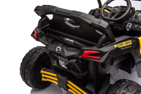 Neon Green 24V Can-Am UTV ride-on car for kids
Side view of Can-Am Maverick electric kids vehicle
Rear suspension view of 2-seater ride-on UTV
LED headlight detail on Can-Am ride-on
Kids ride-on off-road UTV in Neon Pink