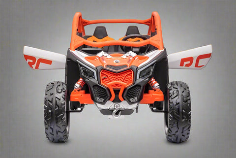 Can-Am Maverick 24V Ride-On UTV – Orange White 2-Seater
200W Brushless Motor UTV for Kids – Front View
24V Ride-On UTV with Remote and Suspension
Dual-Seater Kids UTV – Red White Can-Am Style
Can-Am Maverick Ride-On with Off-Road Tires for Kids
