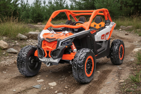 Can-Am Maverick 24V Ride-On UTV – Orange White 2-Seater
200W Brushless Motor UTV for Kids – Front View
24V Ride-On UTV with Remote and Suspension
Dual-Seater Kids UTV – Red White Can-Am Style
Can-Am Maverick Ride-On with Off-Road Tires for Kids