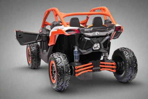Can-Am Maverick 24V Ride-On UTV – Orange White 2-Seater
200W Brushless Motor UTV for Kids – Front View
24V Ride-On UTV with Remote and Suspension
Dual-Seater Kids UTV – Red White Can-Am Style
Can-Am Maverick Ride-On with Off-Road Tires for Kids