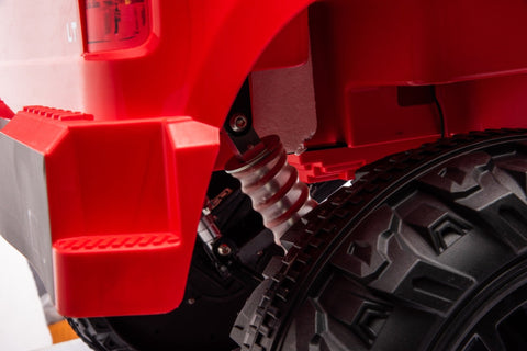 Red Chevrolet ride-on pickup truck for kids with open doors
Front view of Chevrolet kids ride-on with LED lights
Side view of red 24V Chevrolet electric truck toy
Remote-controlled kids electric pickup truck in red
Ride-on truck with Bluetooth and leather seating for children