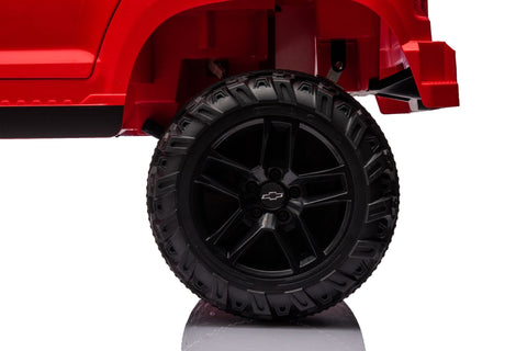 Red Chevrolet ride-on pickup truck for kids with open doors
Front view of Chevrolet kids ride-on with LED lights
Side view of red 24V Chevrolet electric truck toy
Remote-controlled kids electric pickup truck in red
Ride-on truck with Bluetooth and leather seating for children