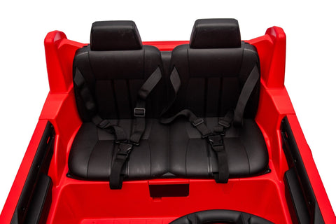 Red Chevrolet ride-on pickup truck for kids with open doors
Front view of Chevrolet kids ride-on with LED lights
Side view of red 24V Chevrolet electric truck toy
Remote-controlled kids electric pickup truck in red
Ride-on truck with Bluetooth and leather seating for children