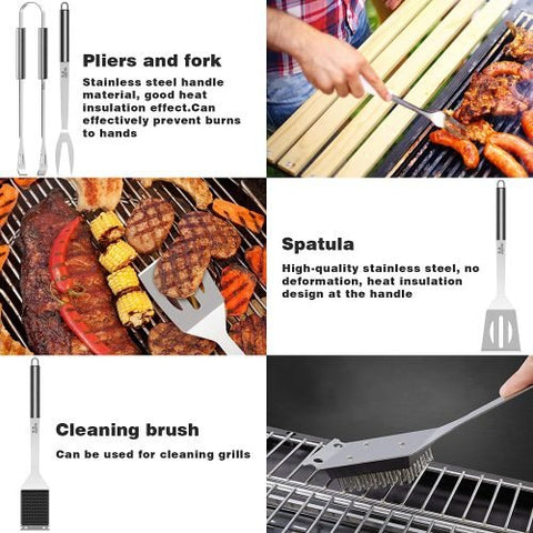 “Complete 25-piece BBQ tool set in stainless steel with case”
• “Outdoor grill tools set with spatula, tongs, fork, and accessories”
• “Camping BBQ kit tools for outdoor grilling”