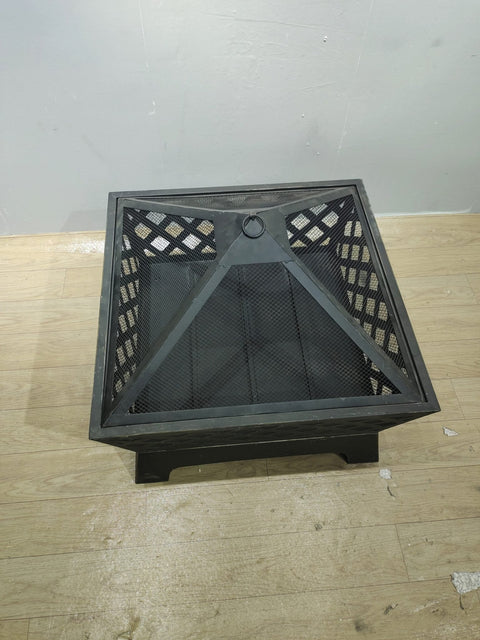 New 26" Square Firepit with Antique Bronze Finish & Spark Guard – Embossed Design | SKU: XY0616 - with | Sold by Uncle Wiener's Wholesale