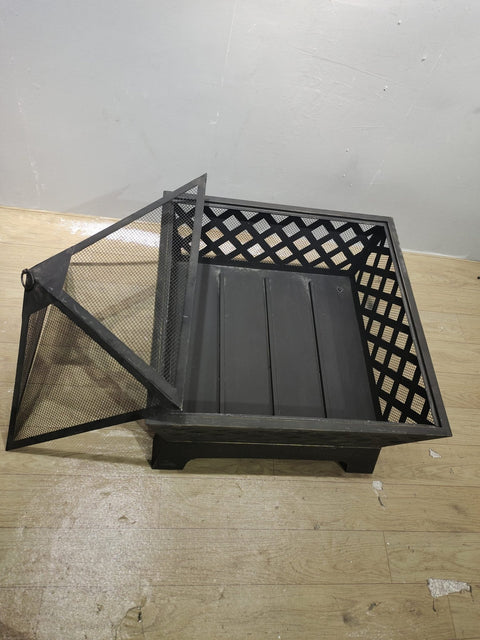 New 26" Square Firepit with Antique Bronze Finish & Spark Guard – Embossed Design | SKU: XY0616 - with | Sold by Uncle Wiener's Wholesale