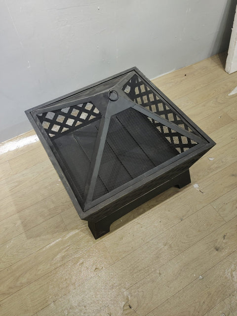 New 26" Square Firepit with Antique Bronze Finish & Spark Guard – Embossed Design | SKU: XY0616 - with | Sold by Uncle Wiener's Wholesale