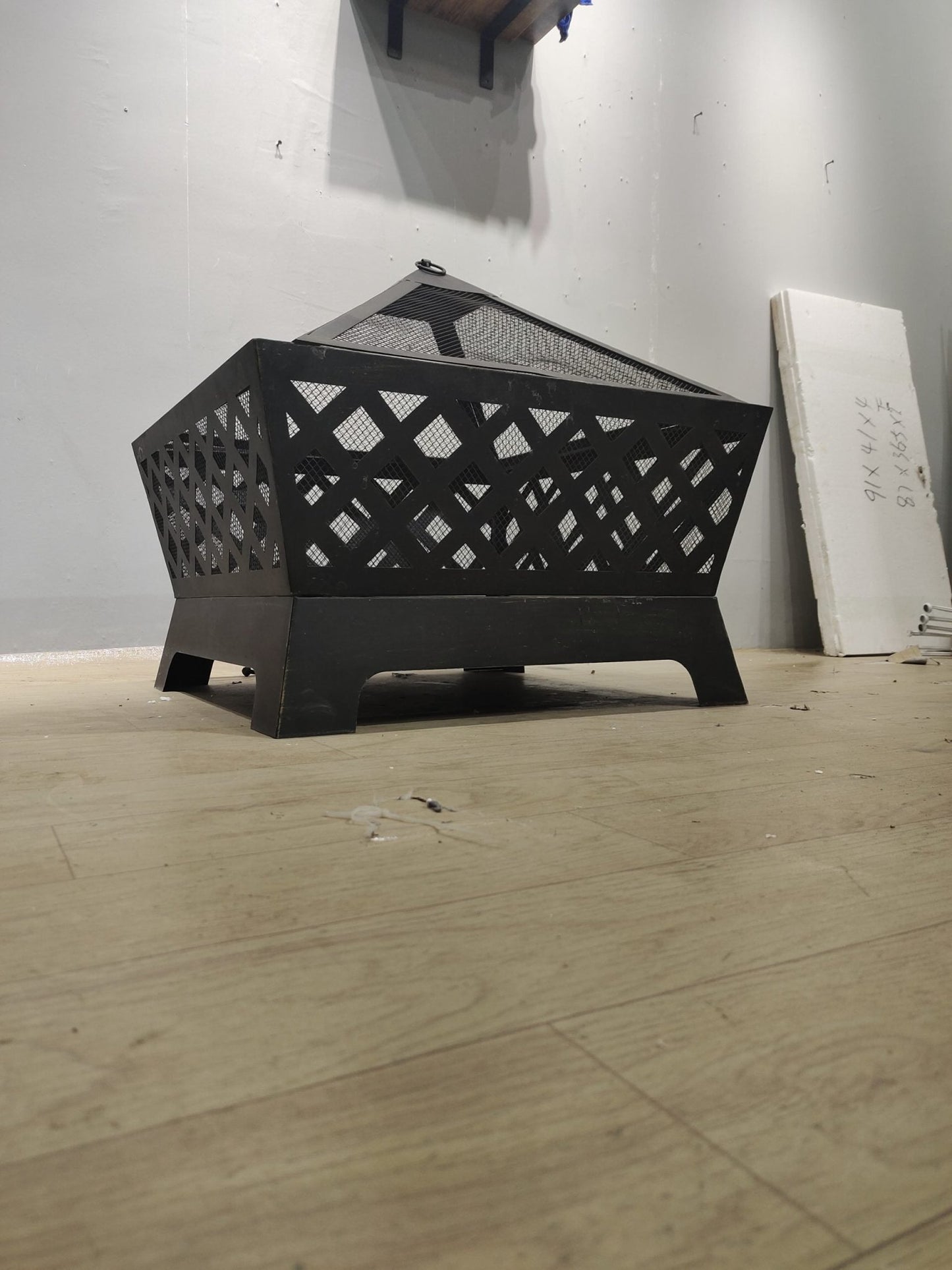 New 26" Square Firepit with Antique Bronze Finish & Spark Guard โ Embossed Design | SKU: XY0616 - with | Sold by Uncle Wiener's Wholesale