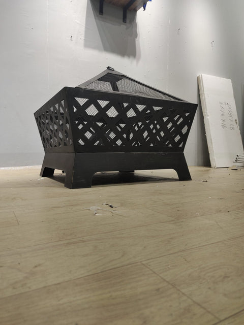 New 26" Square Firepit with Antique Bronze Finish & Spark Guard – Embossed Design | SKU: XY0616 - with | Sold by Uncle Wiener's Wholesale