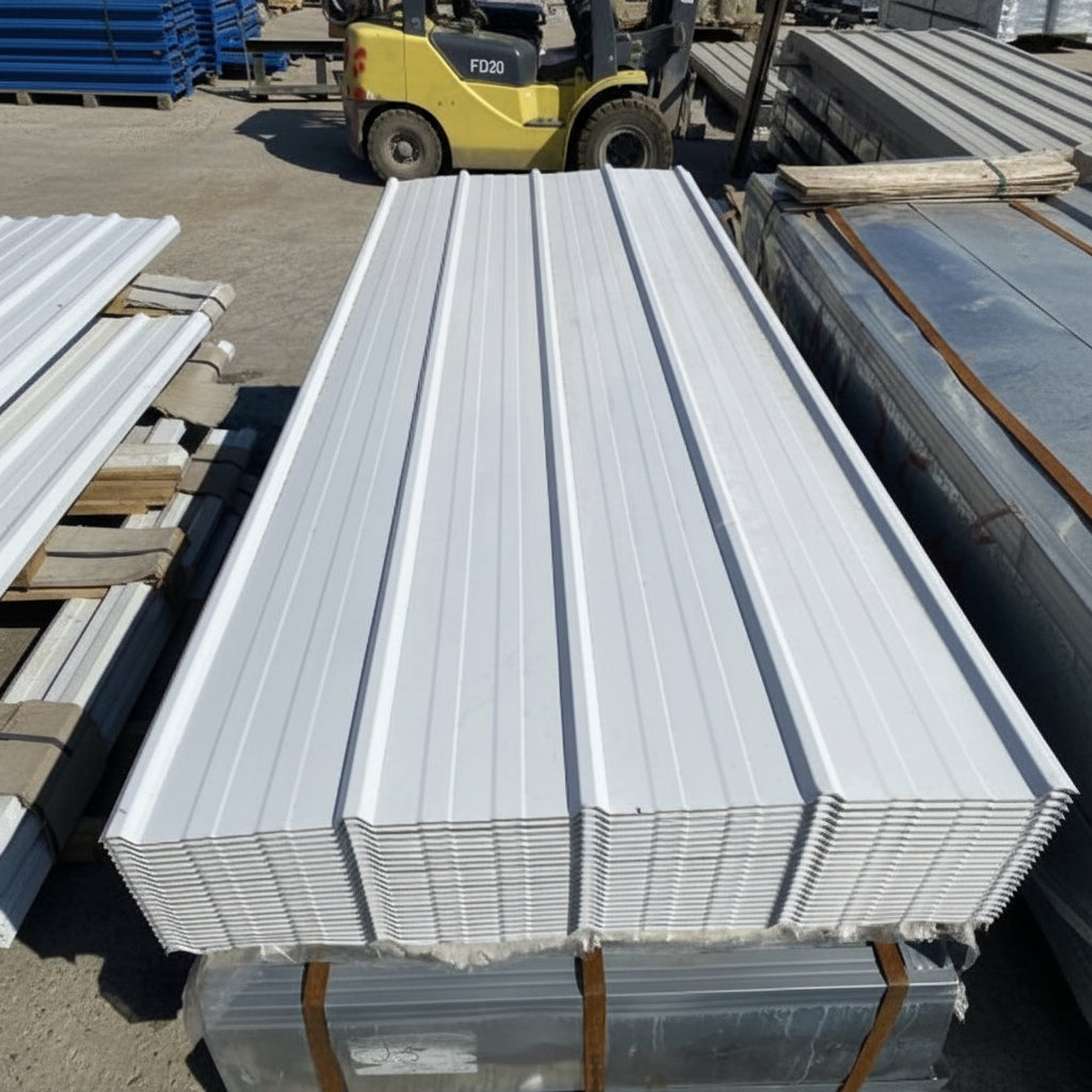 29-gauge steel siding panels in silver finish – side view
Close-up of red metal siding with smooth weather-resistant finish
Full stack of steel siding panels in multiple lengths
29-gauge corrugated siding installed on an exterior wall
Brown, white, and gray siding panel color options for metal exterior
Long 20ft steel panel view – suitable for barn or home