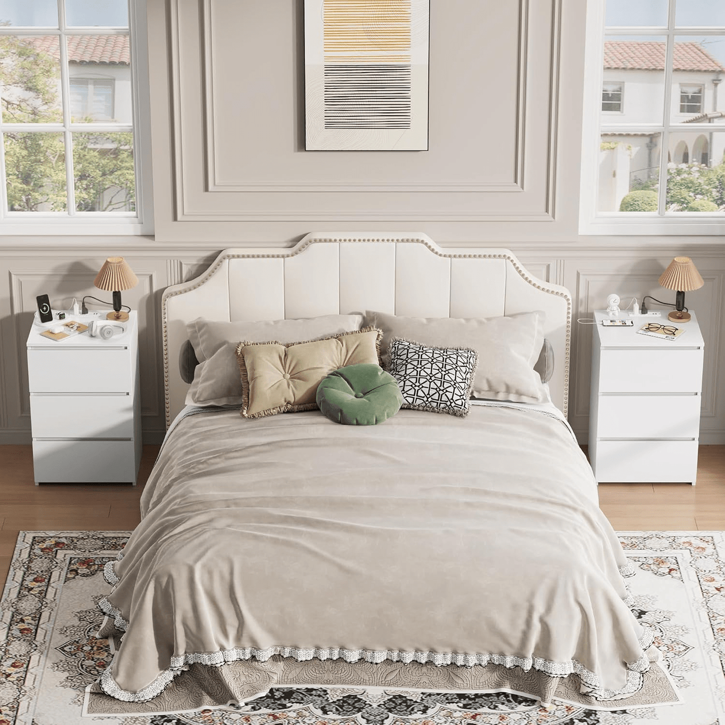 "Modern black 3 drawer dresser cabinet with USB charging station"
"White bedroom dresser cabinet with deep storage drawers"
"Bedroom scene with black 3 drawer storage chest"
"Minimalist white dresser cabinet for bedrooms"
"USB charging port feature on 3 drawer dresser cabinet"