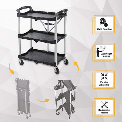 New 3 - Layer Folding Collapsible Service Cart ��� Portable Utility Trolley with Wheels 525607 - with | Sold by Uncle Wiener's Who