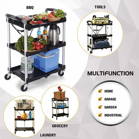New 3 - Layer Folding Collapsible Service Cart ��� Portable Utility Trolley with Wheels 525607 - with | Sold by Uncle Wiener's Who