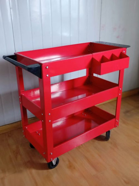 Heavy-duty tool cart in garage setup with tools and accessories stored