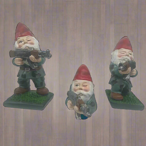 Military Garden Gnome Set – Armed with AK47, Resin 3-Pack Lawn Ornament | SKU 519318