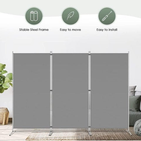 3-panel gray office privacy divider with freestanding base
Foldable room divider screen 8.64 FT x 6 FT for home or office
Modern freestanding partition for workspace or studio
Gray folding privacy panel for shared spaces