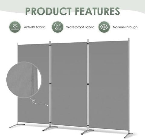 3-panel gray office privacy divider with freestanding base
Foldable room divider screen 8.64 FT x 6 FT for home or office
Modern freestanding partition for workspace or studio
Gray folding privacy panel for shared spaces