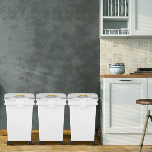 3-pack 6.6-gallon commercial food storage bins with scoops and sliding lids on caster wheels