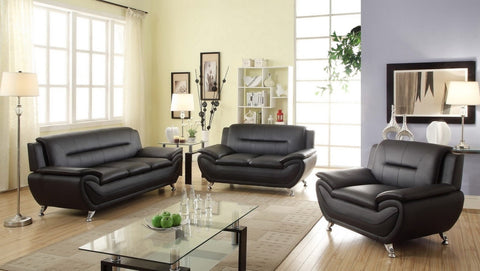 3PCS Modern Faux Leather Sofa Set – Red & Black Sofa, Loveseat, and Armchair with Chrome Legs for Contemporary Living Room