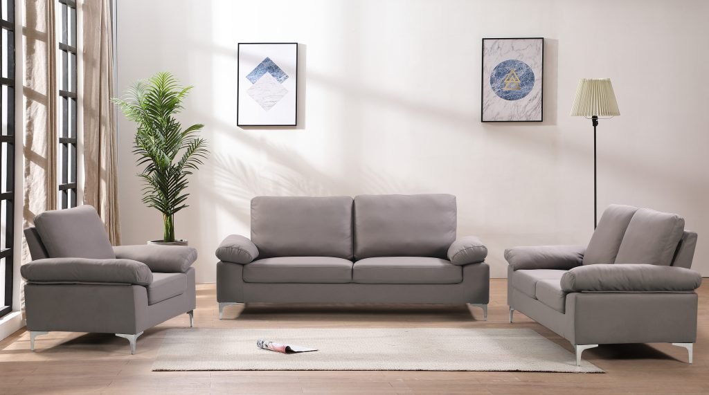 New 3 - Piece Air Fabric Sofa Set with Pillows – Modern Living Room Couch Set for Comfort & Style BT2282 - with Gray | Sold by Uncle Wiener's Wholesale