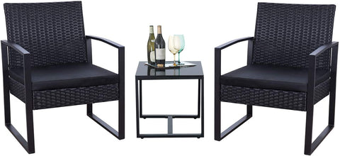 New 3 - Piece Outdoor Patio Furniture Set – Wicker Chairs & Glass - Top Table | 726616 - with | Sold by Uncle Wiener's Wholesale