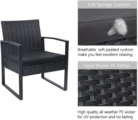 New 3 - Piece Outdoor Patio Furniture Set – Wicker Chairs & Glass - Top Table | 726616 - with | Sold by Uncle Wiener's Wholesale