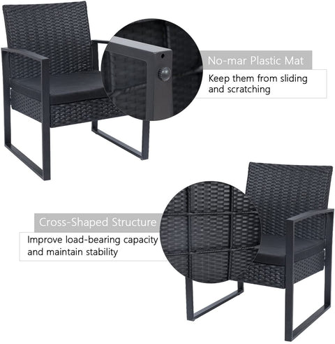 New 3 - Piece Outdoor Patio Furniture Set – Wicker Chairs & Glass - Top Table | 726616 - with | Sold by Uncle Wiener's Wholesale