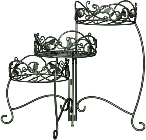 New 3-Tier Folding Plant Stand with Scroll & Ivy Design – Decorative Metal Indoor/Outdoor Shelf XY2018