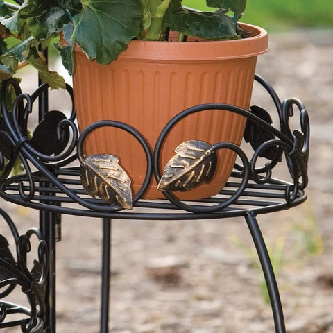 New 3-Tier Folding Plant Stand with Scroll & Ivy Design – Decorative Metal Indoor/Outdoor Shelf XY2018