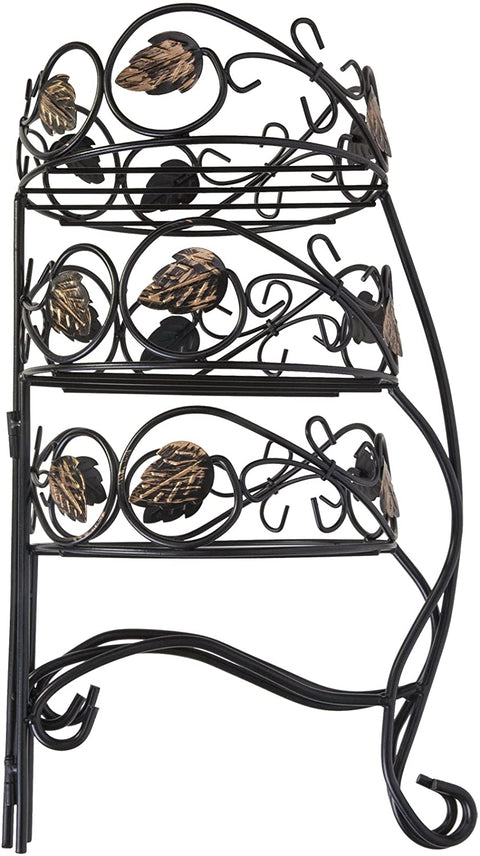 New 3-Tier Folding Plant Stand with Scroll & Ivy Design – Decorative Metal Indoor/Outdoor Shelf XY2018
