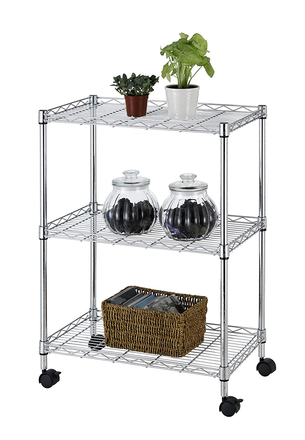 New 3 - Tier Wire Shelving Rack with Casters – Rolling Storage Organizer Shelf WS883 - with | Sold by Uncle Wiener's Wholesale