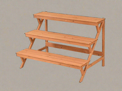 3-Tier Wooden Step Ladder Plant Stand – Brown Fir Wood Display Rack for Indoor and Outdoor Use