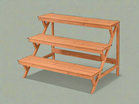 3-Tier Wooden Step Ladder Plant Stand – Brown Fir Wood Display Rack for Indoor and Outdoor Use
