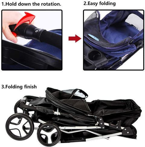 New 3 - Wheel Foldable Pet Stroller ��� Lightweight & Portable Dog and Cat Carrier - with Pink | Sold by Uncle Wiener's Who