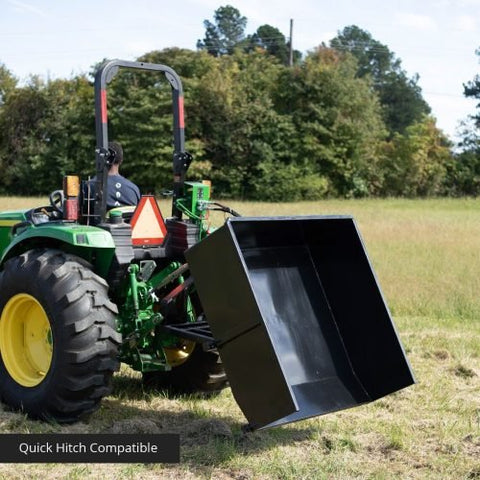 Hydraulic Dump Box, 3-Point Hitch Dump Box, Tractor Dump Box Attachment, 30 Cubic Foot Tractor Box, Category 1 Dump Attachment, Quick Hitch Dump Box, Hydraulic Tipping Box, Tractor Hauling Attachment, SKU 6275041D, Dirt and Debris Dump Box