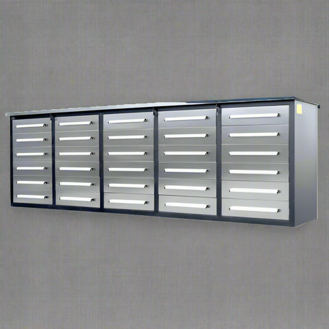 10FT Stainless Steel Tool Bench with 30 Drawers – Front and Side View