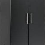 Black 32-inch wardrobe storage cabinet in bedroom
Open wardrobe with hanging rail and top shelf
Modern black wardrobe with brushed handles
32" storage cabinet in office corner
Full-height view of black laminate wardrobe
Side angle of freestanding modern wardrobe