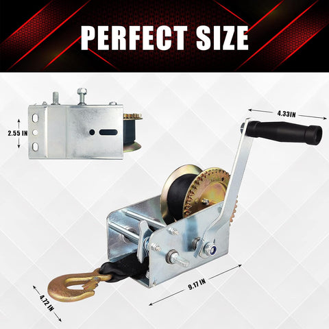 New 3200 lbs Hand Winch with 33 ft Strap – Heavy Duty Zinc - Plated, Dual Gear Ratio 4:1/8:1, for Trucks & Trailers - with | Sold by Uncle Wiener's Wholesale