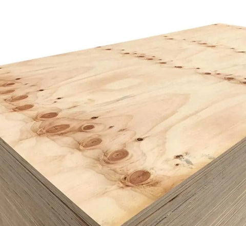 Close-up of tongue and groove edge on 3/4” pine plywood