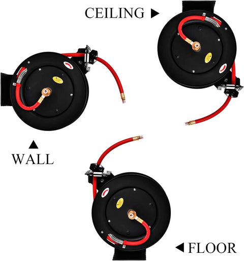 New 3/8″ x 25 Ft Metal Hybrid Air Hose Reel – Durable Retractable Air Compressor Hose S1163 - with | Sold by Uncle Wiener's Wholesale