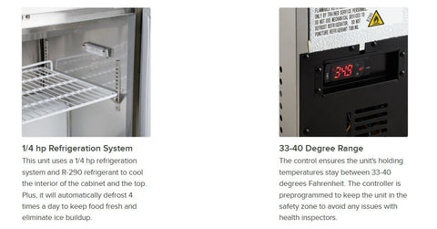 4ft stainless steel salad sandwich prep table with cutting board
Commercial prep table with refrigerated storage
Open sandwich station showing interior shelves and pans