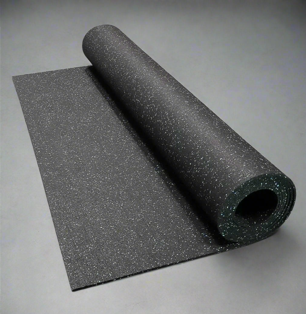 Heavy-Duty 4 ft x 50 ft Rubber Gym Mat – Black with White Dots