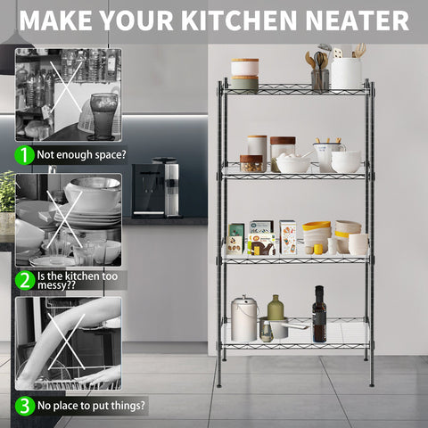 NEW 4 Level Black Metal Storage Shelf AMHWS499 - with | Sold by Uncle Wiener's Wholesale