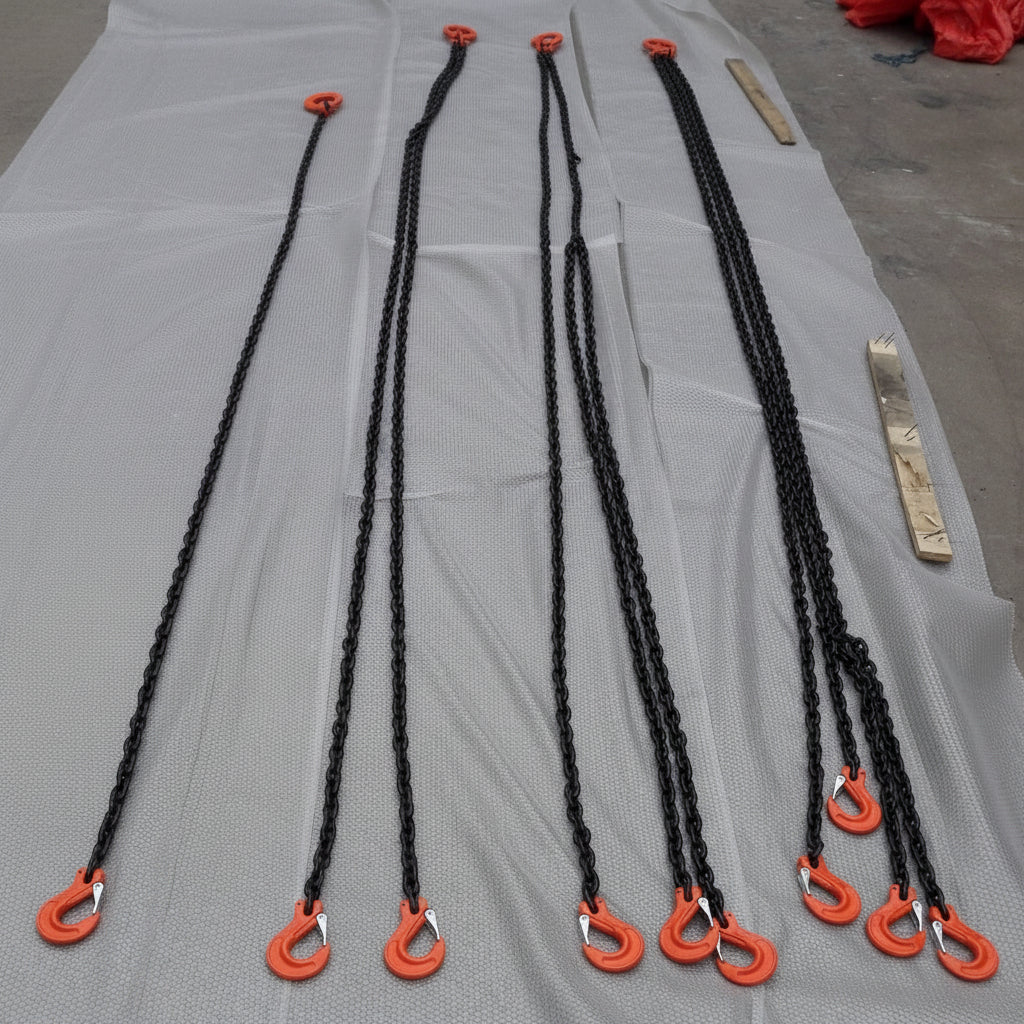 Grade 80 Alloy Steel Chain Slings Set – 4 PCS Heavy-Duty Lifting Chains with Hooks for Crane and Hoist Applications