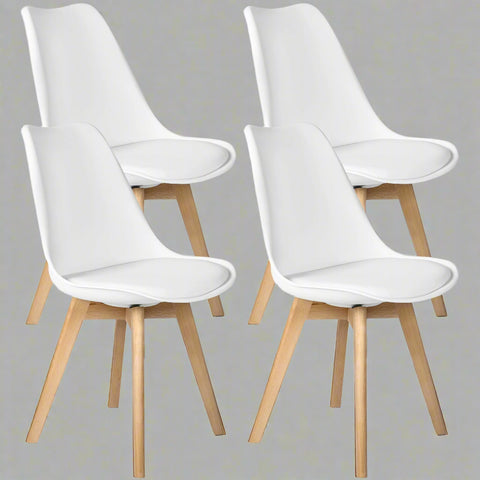 4-Piece White Dining Chair Set – Matte Plastic with Wooden Legs
Modern Kitchen Chairs – Side Angle View
Easy Assembly Dining Chairs with Beech Wood Legs
White Chairs Used in Dining Room Decor
Minimalist Dining Chairs Set for Office or Home