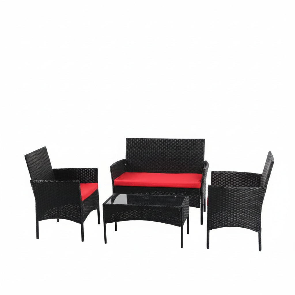 4 PCS Outdoor PE Rattan Furniture Set ��� Black Patio Sofa Chairs with Cushions and Glass Coffee